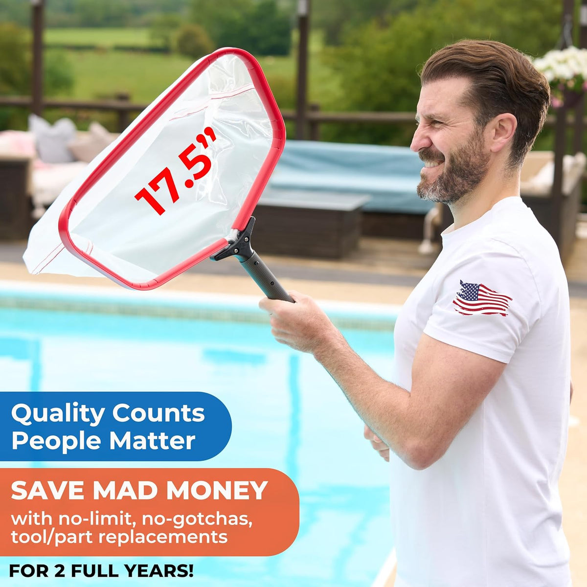 ProTuff 17" Silt Net Pool Skimmer – 2 Year Unconditional Free Replacement – Durable Fine Mesh Net for Silt & Debris – Heavy-Duty Aluminum Frame, Deep Bag for Easy Cleaning
