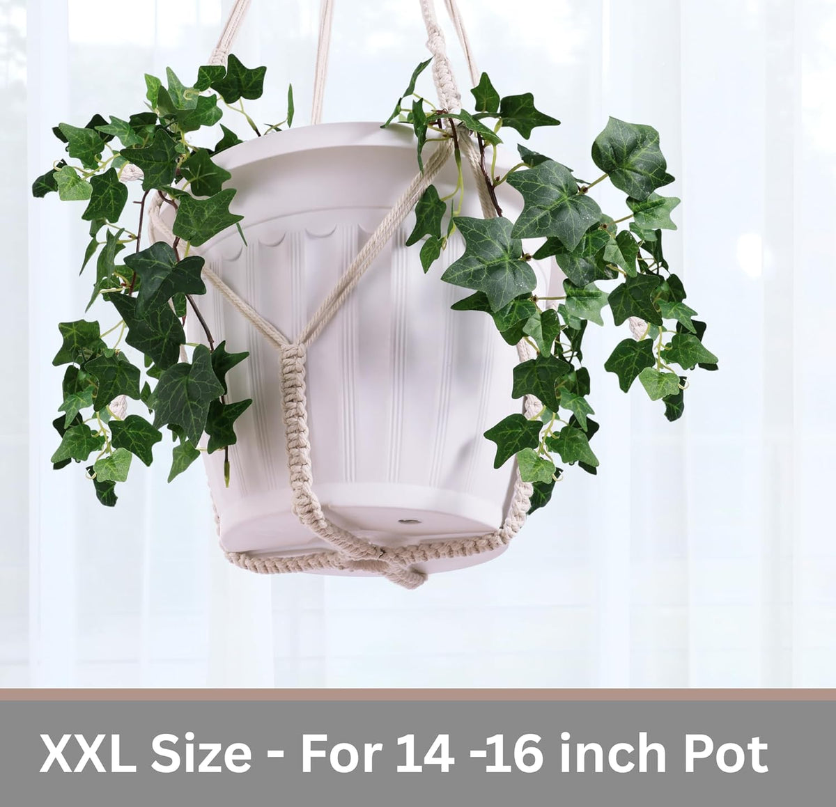 Giant XXL 55 Inches Macrame Planter Hanger Large for 15 inch Pot + Swag Hook | Extra Large Hanging Planter for Indoor Plants | No Pot/Plant Included (XXL Black)
