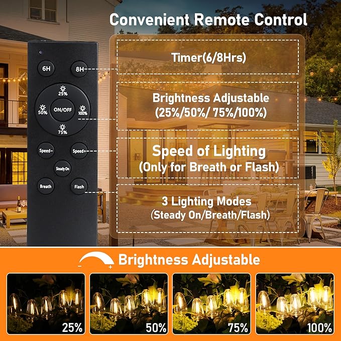 Bosceos Solar Outdoor String Lights Waterproof, 200FT Solar Powered String Lights for Outside with Shatterproof Bulbs, Dimmable ST38 LED Lights String, Patio Hanging Lights for Backyard Garden Party