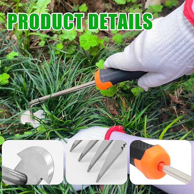 Amposei Weeding Artifact Uprooting Weeding Tool, Multifunctional Weeder, Hand Weeder Tool, Stand Up Weed Puller Tool with Handle for Garden Yard Farm Weed Removal (14in, Metal Rubber Handle)