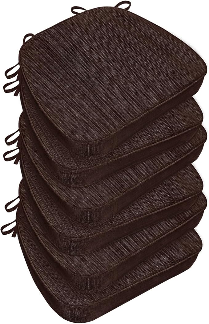 Chair Cushions for Dining Chairs, Indoor Chair Cushions with Ties，Waterproof Chair Pads Set of 6, Brown, 17x16x2.5 Inch