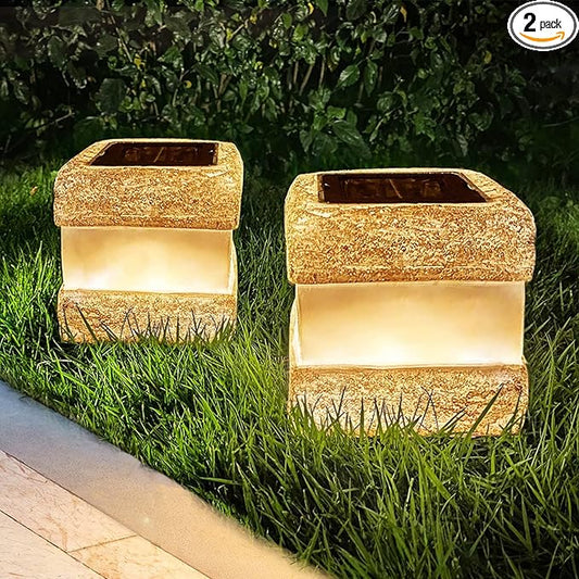2 Pack Solar Rock Lights Outdoor - Solar Garden Decor Landscape Pathway Lights Waterproof with Warm LED Lights for Table Patio Yard Garden Walkway Decor(Brown)