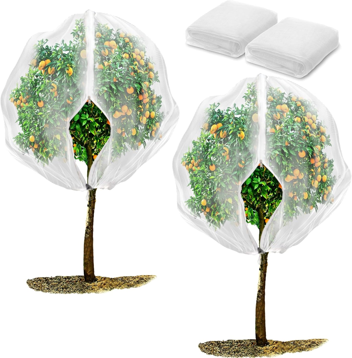 2 Pack Fruit Tree Netting Bags with Zipper and Drawstring, 6 x 6ft Ultra Fine Mesh Garden Netting Plant Cover, Bird Netting for Blueberry Bushes, Fruit Trees, Flowers (White, 6 x 6 ft)