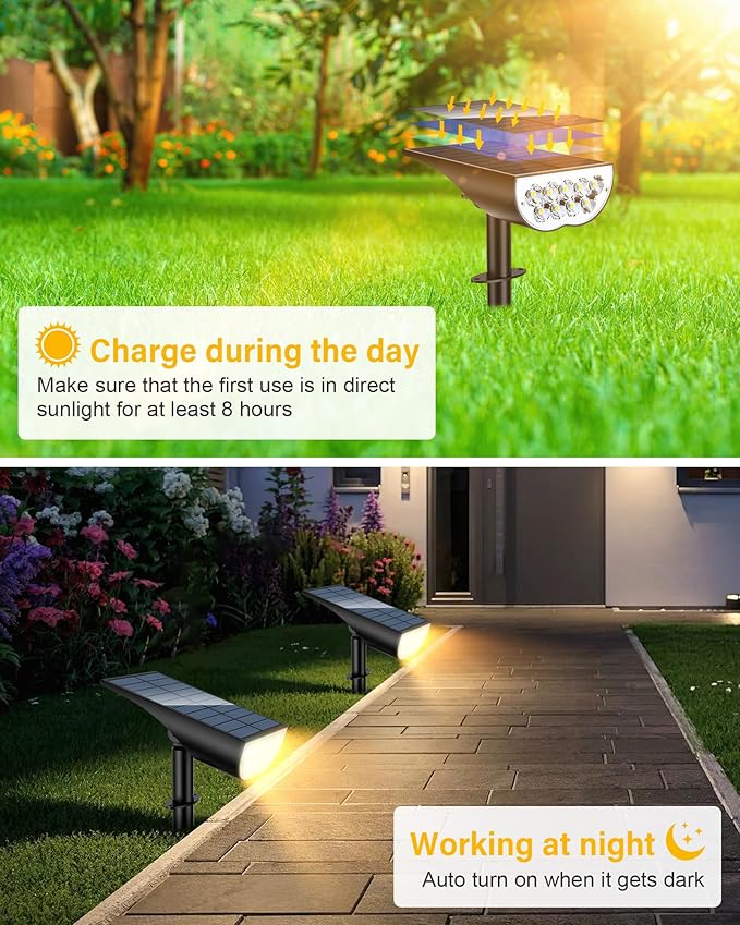 BAXIA TECHNOLOGY Solar Spotlights Outdoor Waterproof, 3 Lighting Modes Spot Lights, Dusk to Dawn Solar Powered Outdoor Lights for Yard Pathway Driveway Landscape, Warm White, 2 Pack