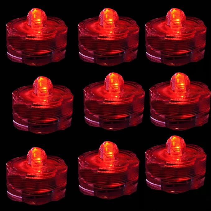 Bright LED Floral Tea Light Vase Submersible Lights for Party Wedding (Red, 30 Pack)