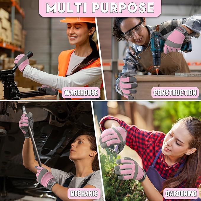HANDLANDY Women Safety Work Gloves Utility Touch Screen Working Grip Glove for Yardwork Gardening Breathable Mechanic Gloves
