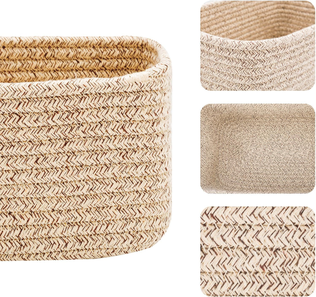 Small Storage Baskets for Organizing | Closet Organizer Bins | Shelf Toy Basket | Woven Rope Baskets | Cube Decorative Box | Shallow Basket | 11.5x7.5x4.7” | 3 Packs Mixed Brown