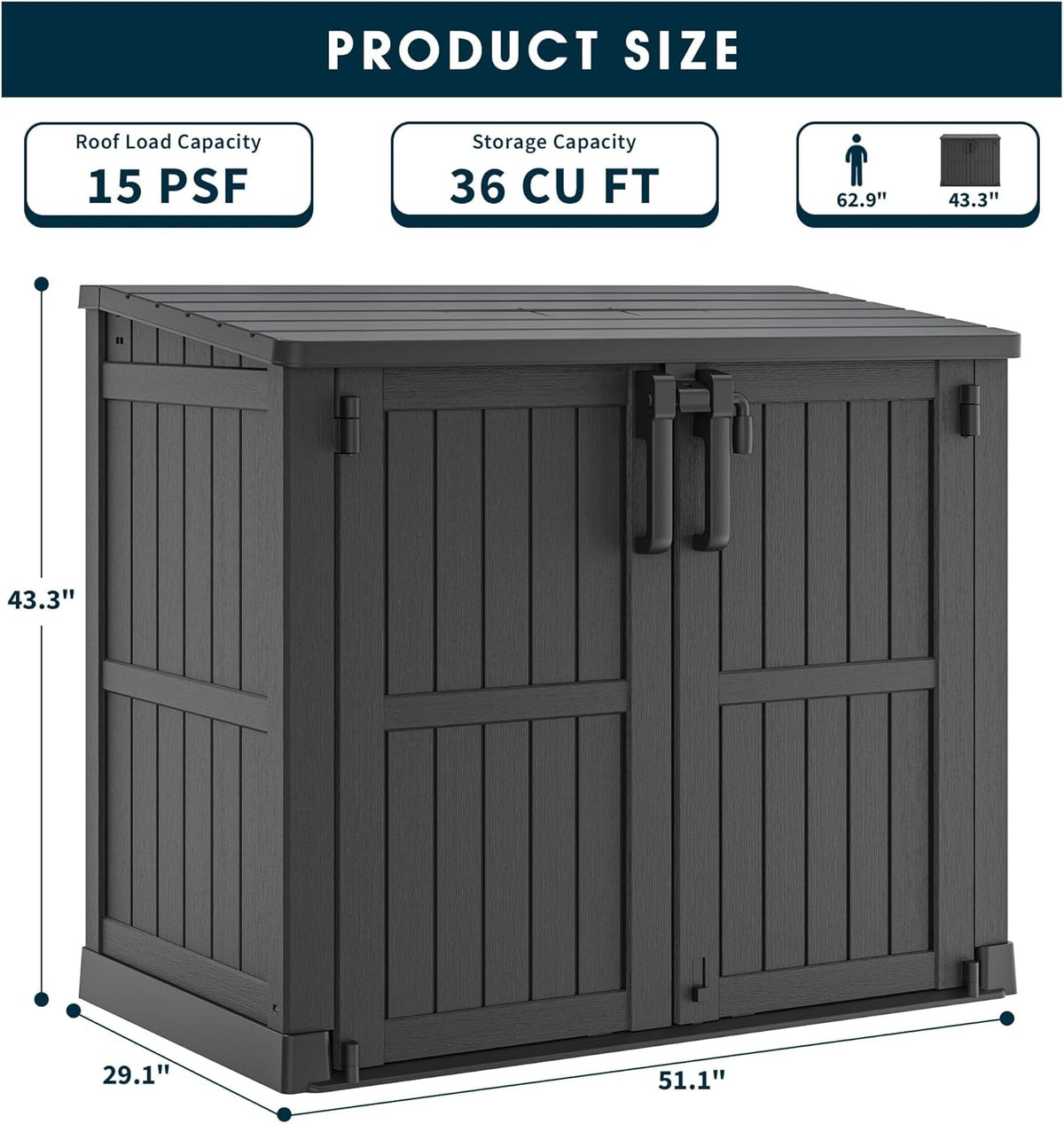 NUNU LAB Outdoor Storage Cabinet 36 Cu.Ft Garden Storage Shed Waterproof Lockable for Garden Hoses, Generator, and Lawn Mower