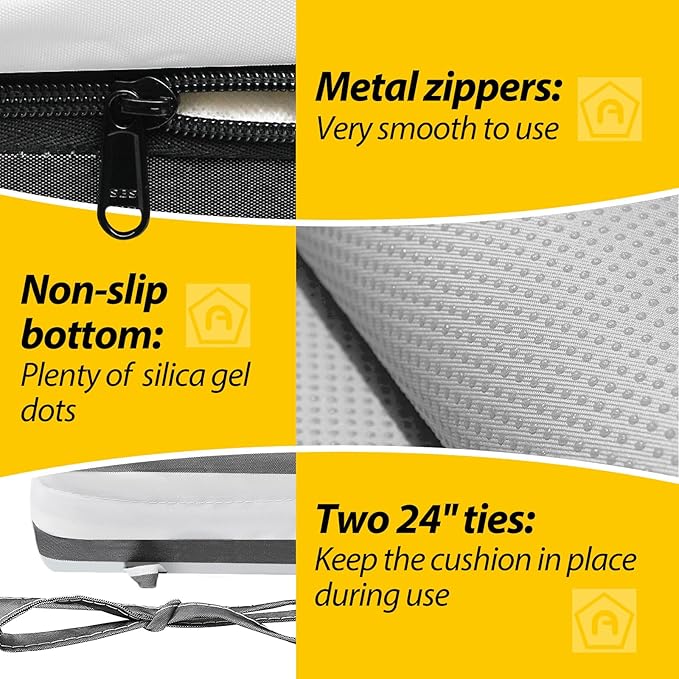 AAAAAcessories Outdoor Seat Cushions for Chairs, Waterproof, Fade-Resistant Patio Furniture Replacement Cushions, 20" x 20" x 3", Set of 2, Gray Cabana Stripe