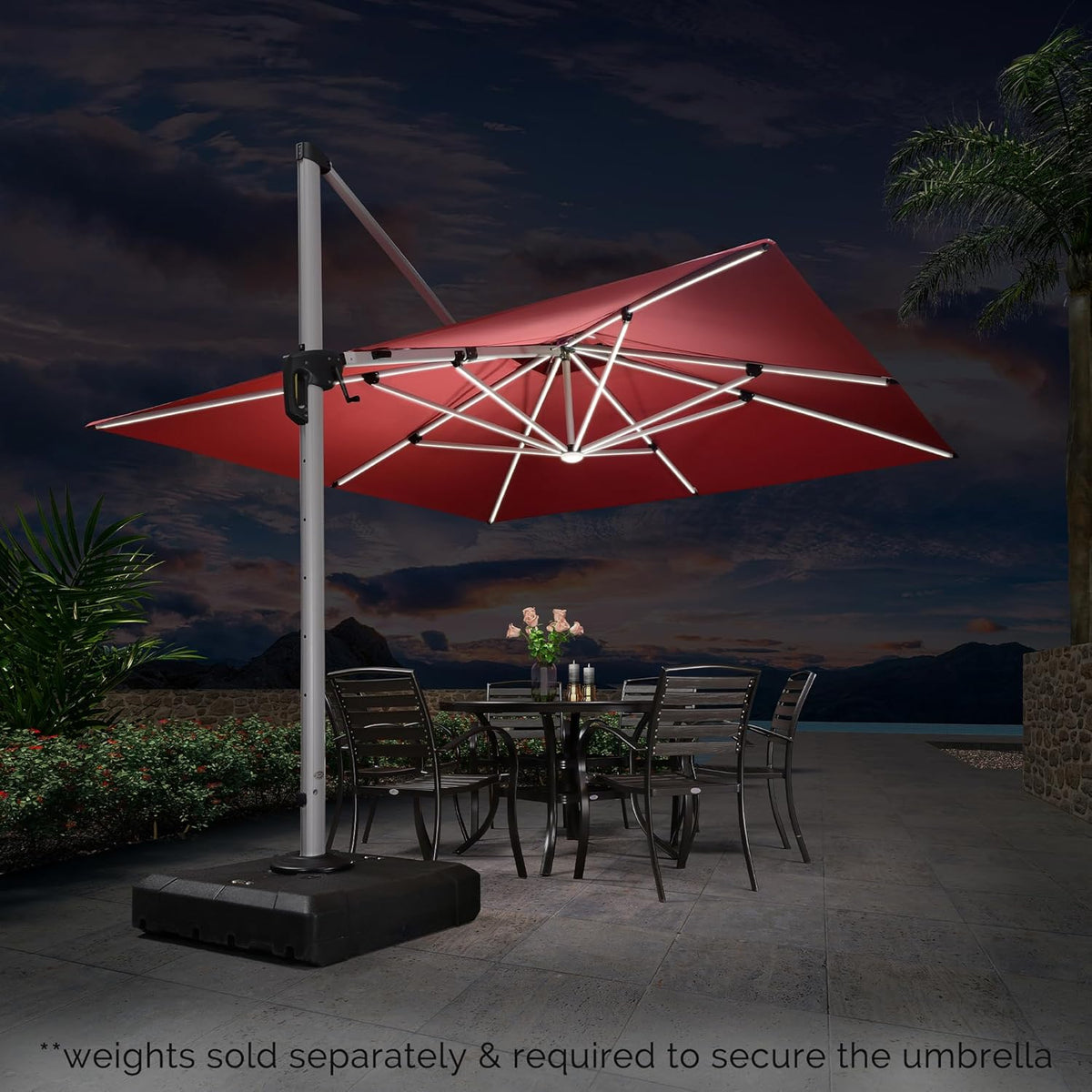 PURPLE LEAF 11 Feet Double Top Deluxe Solar Powered LED Square Patio Umbrella Offset Hanging Umbrella Outdoor Market Umbrella Garden Umbrella, Terra