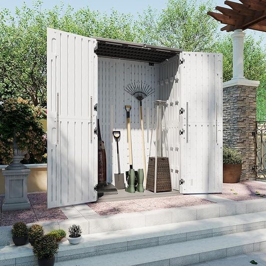 Aoxun 64 Cu.Ft Outdoor Storage Shed with Floor, Waterproof Horizontal Resin Cabinet for Garage Storage, Pool Storage, Bike Shed, Garden Shed