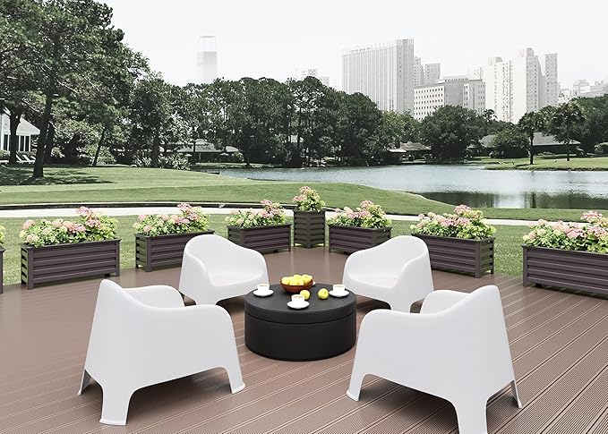 Aluminum Outdoor Planter - 19.68" Tall Planter Box for Patio Porch Indoor or Outdoor Durable Weather-Resistant Large Planters for Flowers with Drainage Hole, Dark Brown, 19.68"D x 19.68"W x 27.56"H