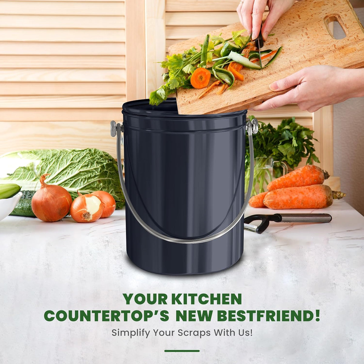 Utopia Kitchen Compost Bin for Kitchen Countertop, 1.3 Gallon Compost Bucket for Kitchen with Lid, Includes 1 Spare Charcoal Filter (Dark Purple)