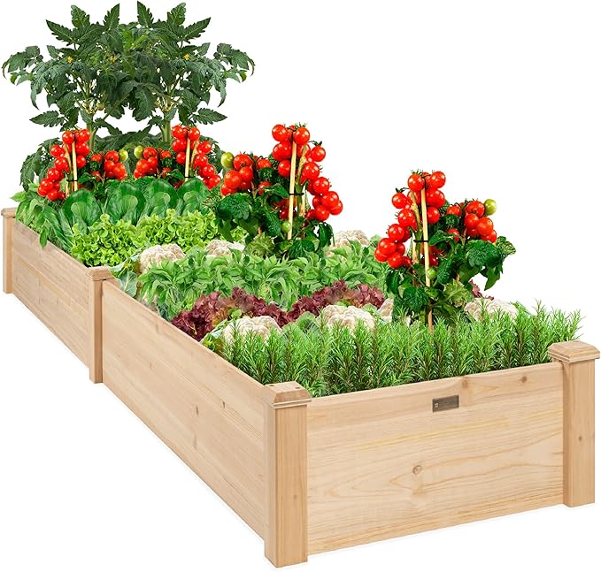 Best Choice Products 8x2ft Outdoor Wooden Raised Garden Bed Planter for Vegetables, Grass, Lawn, Yard - Natural