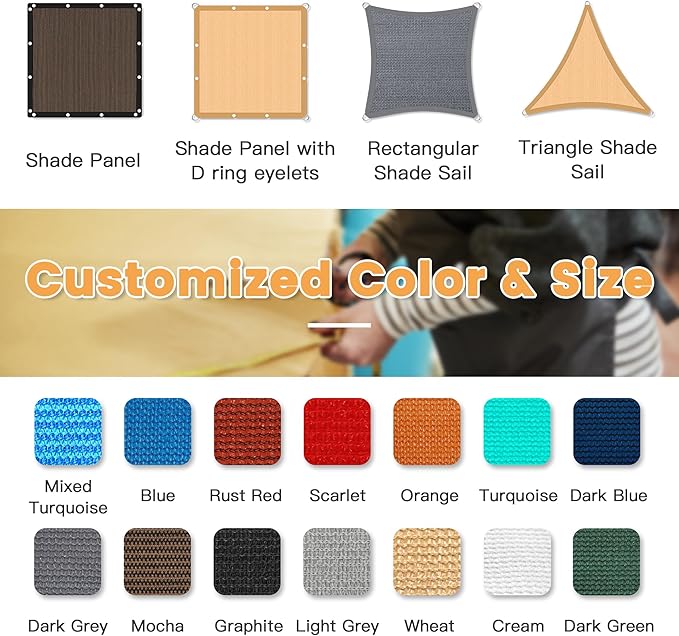 VICLLAX Shade Fabric Sun Shade Cloth with Every 2 FT Grommets for Patio Garden Pergola Cover Canopy 7x17 FT, Rust Red