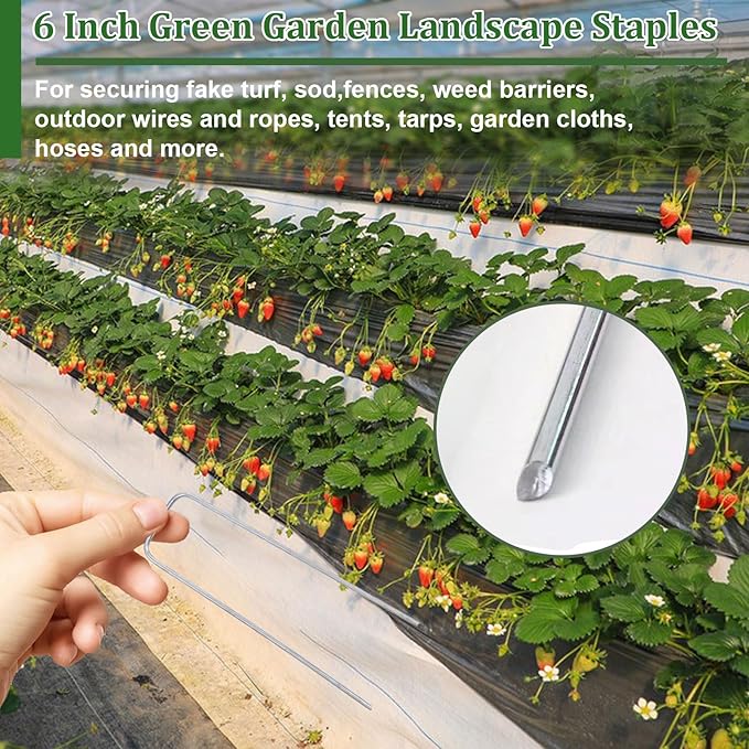 6 Inch Garden Stakes Galvanized Landscape Staples Green U-Type Turf Staples for Artificial Grass Rust Proof Sod Pins Stakes for Securing Yard Fences Weed Barrier Outdoor Tents Tarps (Silver 200)