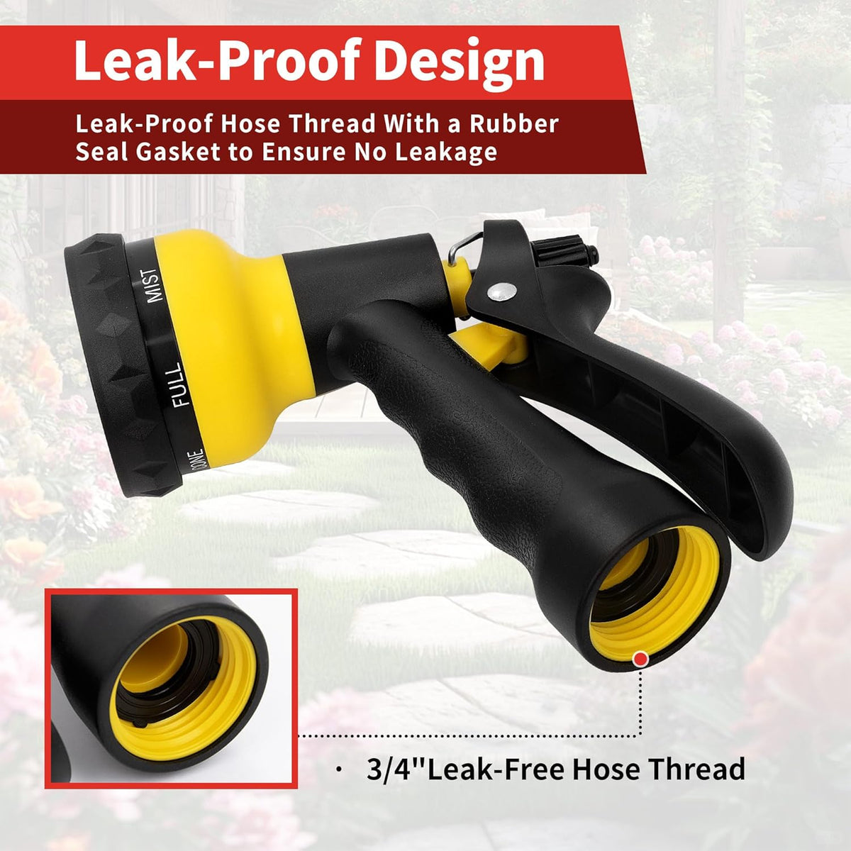 NEXCOVER Garden Hose Nozzle Sprayer - 7 Adjustable Watering Patterns Nozzle for Water Hose, Non-Slip Garden Spray Nozzle for Car Washing, Watering Plants, Pets Showering, Lawns Cleaning, Yellow