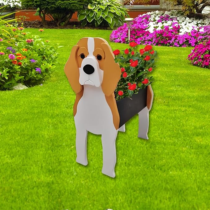 Beagle Dog Planter Plant Pots,Cute Garden Dog Flower Planter,Dog Planters Birthday Gifts for Women,Office,Indoor/Outdoor Decor（9.45 * 6.77 * 13.46in）