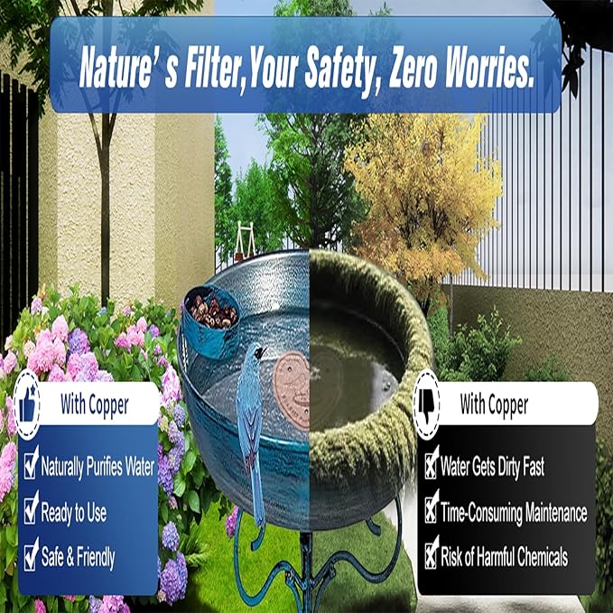 2-Pack 99.99% Pure Copper Bird Bath Purification Disk,Copper Disc with Stable Triple-Point Support,Fits All Outdoor Bird Baths(Heart-Shaped)