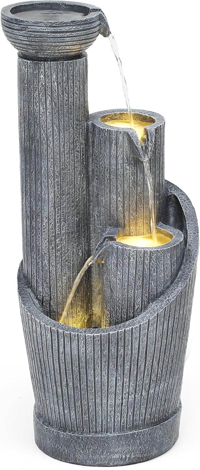 31" Modern Outdoor Water Fountain with LED Lights, 5-Tier Twist Pedestal Bowl Garden Fountain, Cascading Waterfall for Relaxing Garden, Patio, Backyard, Deck, Porch or Home Decor