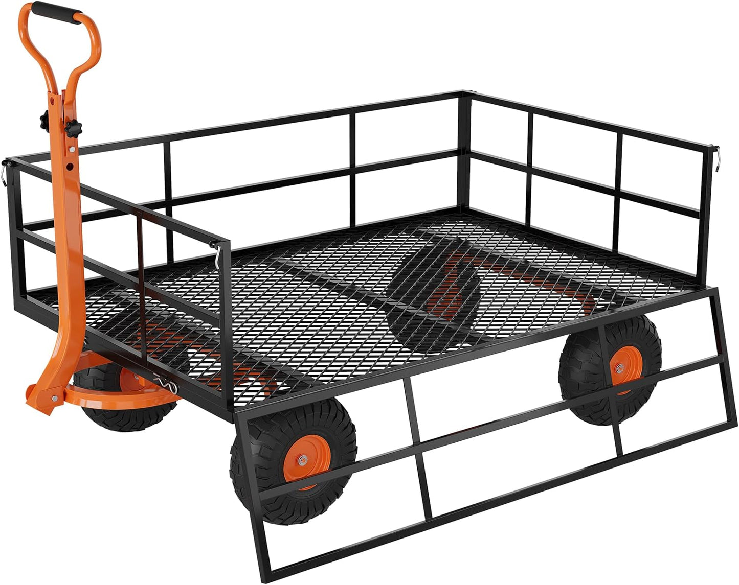 Heavy Duty Steel Garden Cart, 1200 LBS Capacity 3 in 1 Pullable Garden Wagon with 13" Wheels, for Gardening Soil, Tools, and Plant Transport