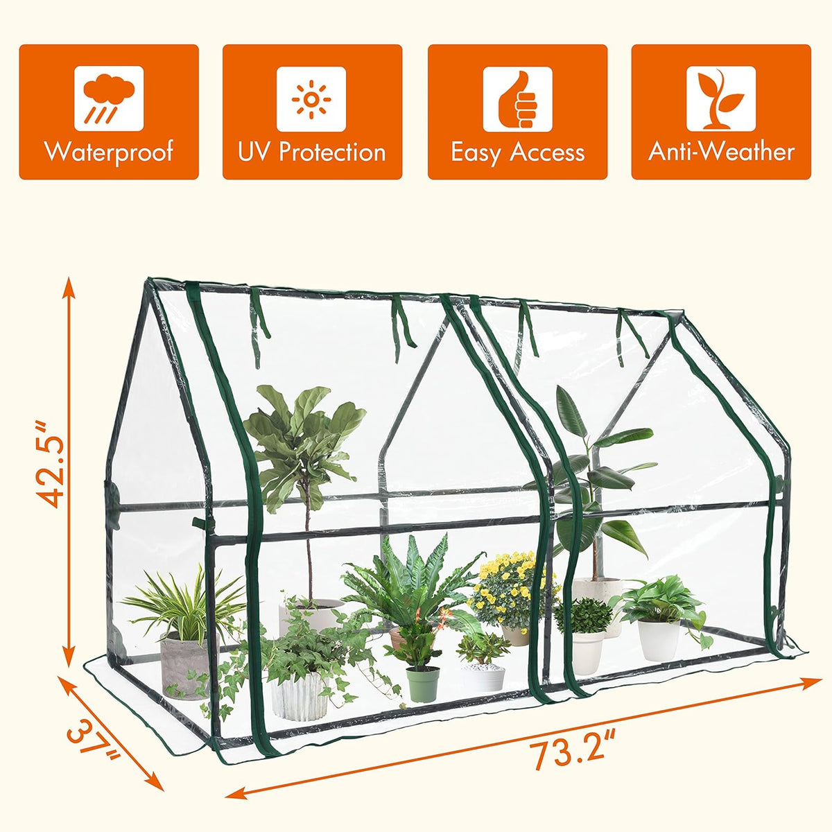 Gardzen Mini Greenhouse Heavy Duty Portable Green House, Clear Tent Small Greenhouse for Indoor Outdoor Plants 71.7”(L) x36.2”(W) x42.5”(H)