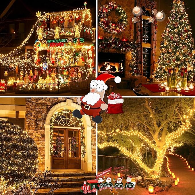 4 Pack 400 LED Solar String Lights for Outside, Solar Christmas Lights Outdoor with 8 Lighting Modes, Waterproof Green Wire Solar Powered Tree Light for Xmas Party Yard Garden Decorations (Warm White)