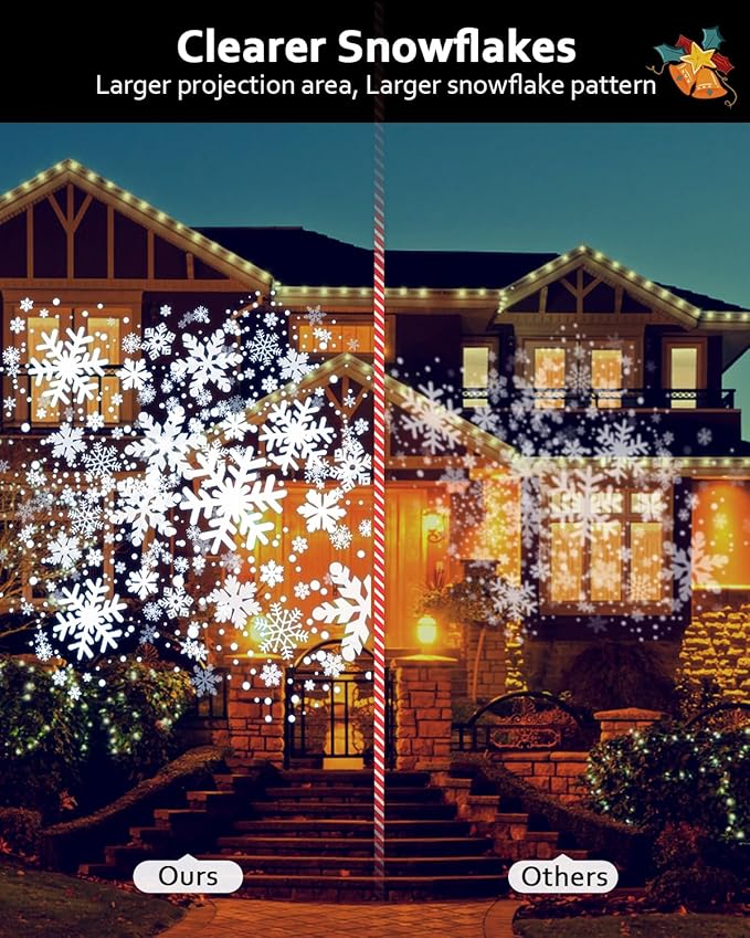 Christmas Projector Lights Outdoor,IP65 Waterproof Snowflake Projector Lights,Rotating Snowfall Brighter LED Landscape for Xmas Holiday Home Decor Indoor Outdoor Garden Party Decoration