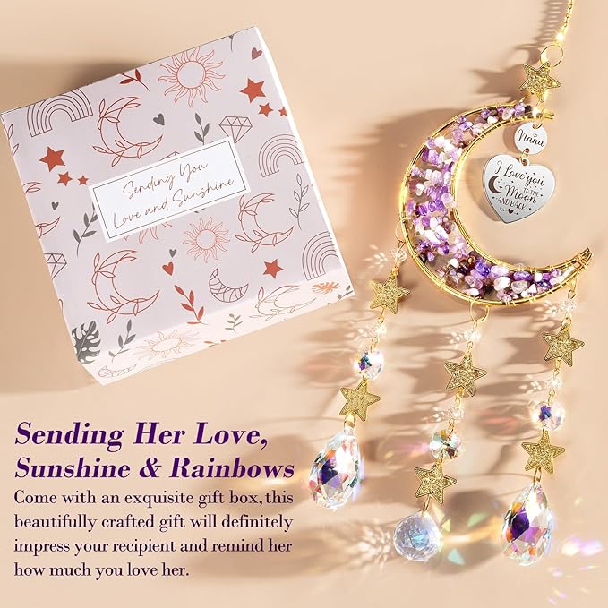 Best Grandma Nana Gifts, for Grandma from Granddaughter Grandchildren Grandkids, Unique Grandma Birthday Gifts for Nana Gigi Grandmother New Grandma Gifts Moon Crystal Suncatcher