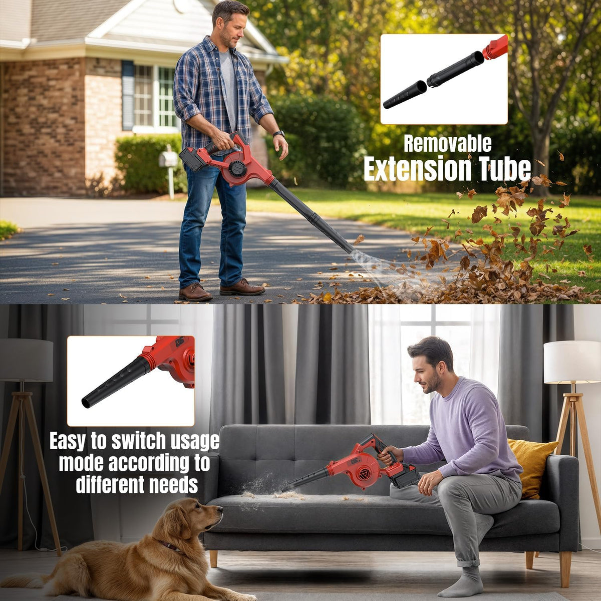 DeForce Cordless Leaf Blower for Milwaukee 18V Battery, 4 in 1 Blower/Vacuunm/Inflator/Deflator, Electric Mini Leaf Blower, 3 Speeds, 190 MPH with Extended Tube for Lawn Care(Bare Tool Only)