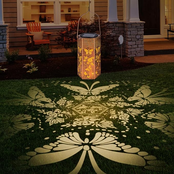 Butterfly Solar Lanterns Outdoor Waterproof - Birthday Gifts for Women, Mom, Butterflies Solar Lights Outdoor Hanging Garden Decor for Outside, Patio, Outdoor, Yard, Lawn, Balcony