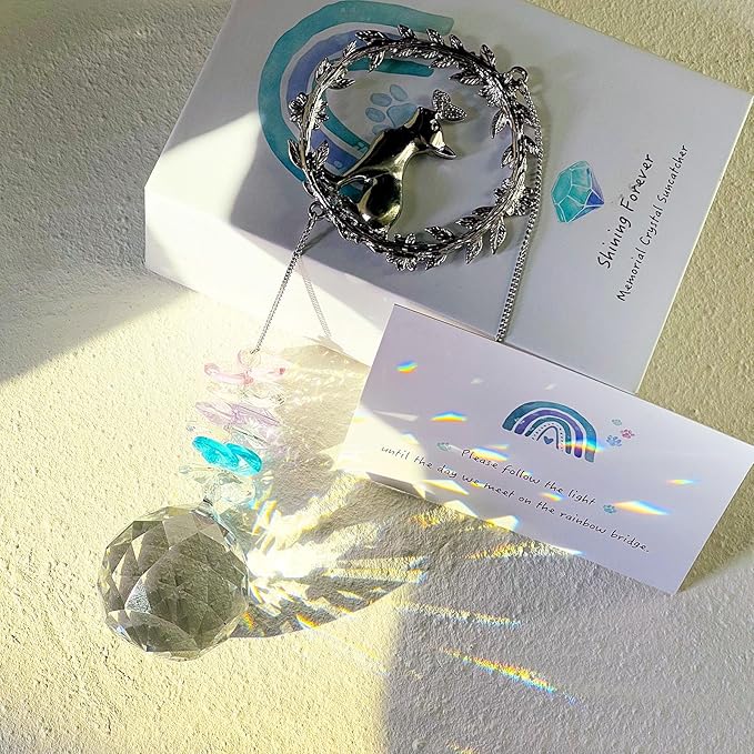 Cat Memorial Suncatcher - Lost of Cat Bereavement Gift Idea, Cat Loss Sympathy Gifts, Pet Memorial Gifts, Thoughtful Cats Remembrance Sun Catcher, Passing Away Remembrance Memory Gift