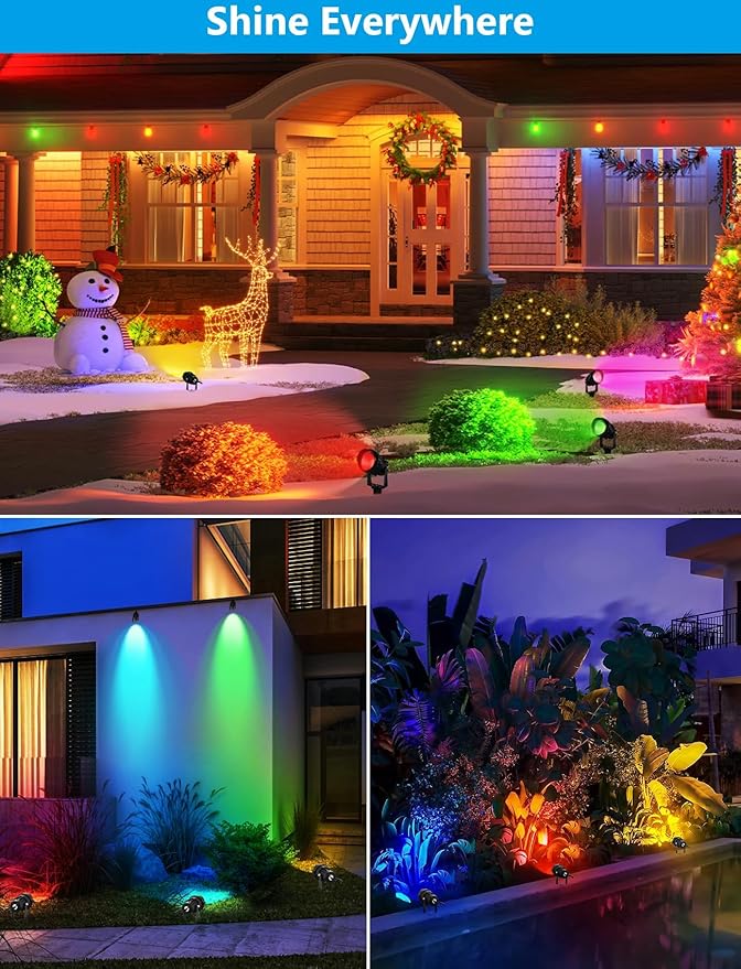 Christmas Spotlight Outdoor 12W RGBW LED Color Changing Landscape Lights with Remote Control 120V Waterproof Plug in Spot Lights Outdoor Landscape Light for Tree Yard Garden Christmas, 8 Pack