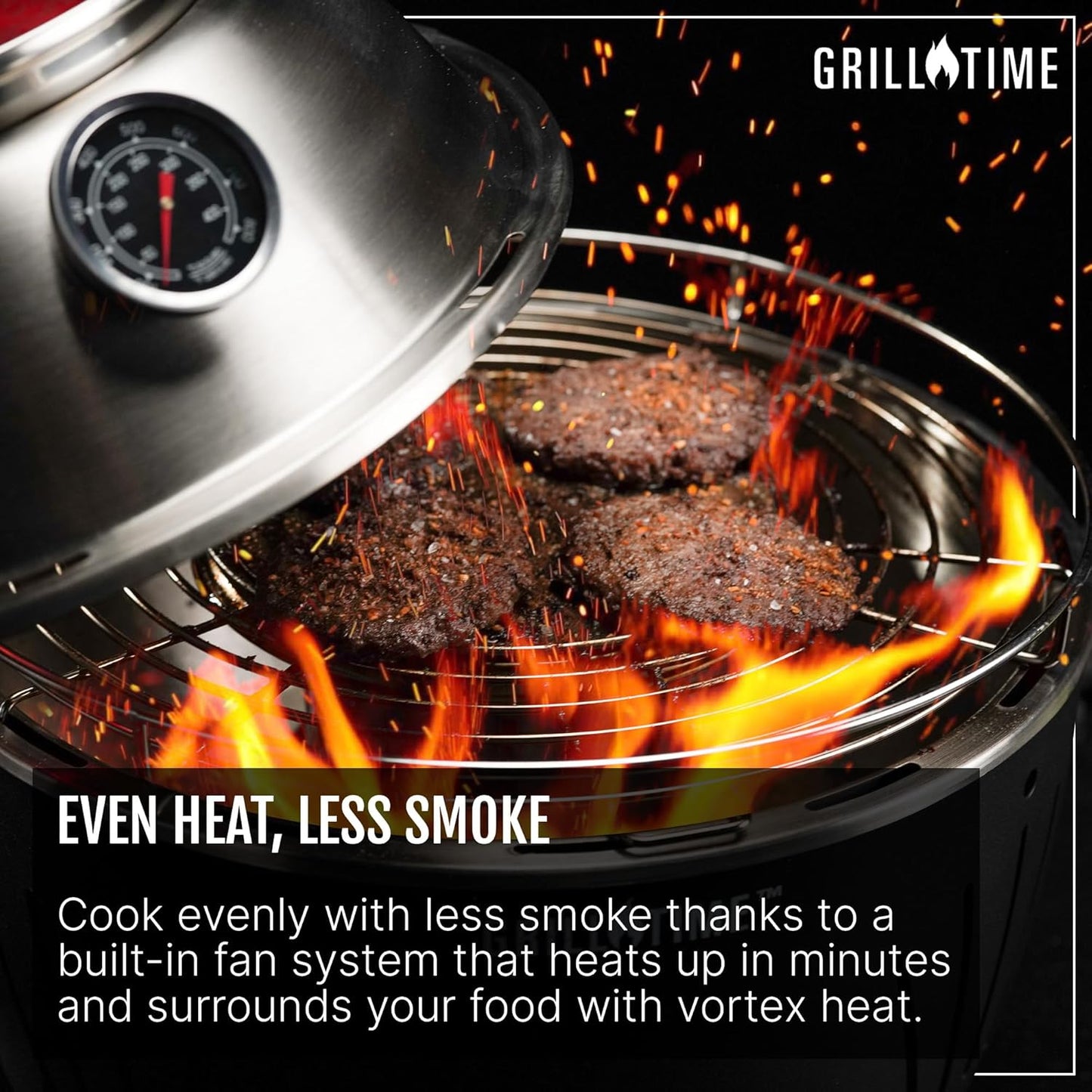 GrillTime Tailgater GT Hood Combo 13 Inch - Portable Charcoal Grill with Hood, Small Tabletop Grill for Tailgate Parties, Camping, Beach BBQ, Grey