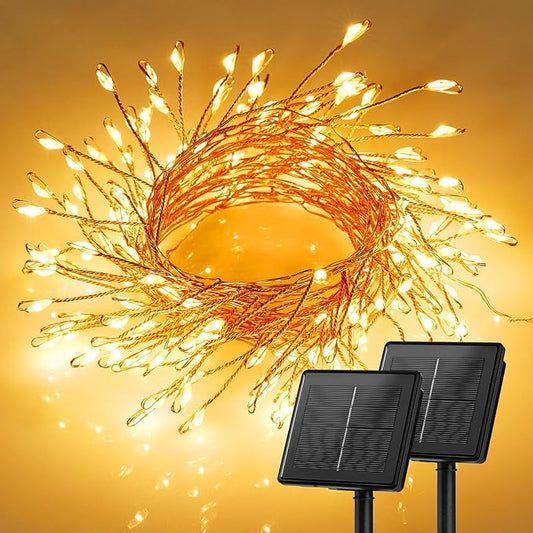 Brightown Solar String Lights for Outside, 2 Packs Total 39.2Ft 480 LED Solar Fairy Lights for Outdoor Waterproof, Firecracker Twinkle Lights with 8 Modes for Patio Party Garden Yard Home, Warm White