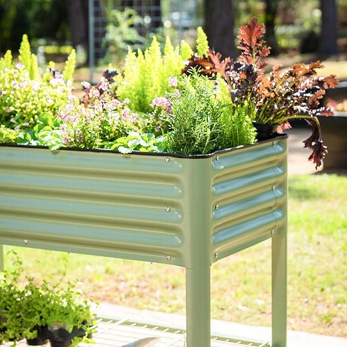 Rolling Elevated Raised Garden Bed-V Series, 2' x 4' Garden Beds with Legs & Storage Rack for Patio & Porch, 700 Lbs Weight Capacity, Outdoor Planter Box for Vegetables Flower Herbs, Pearl White