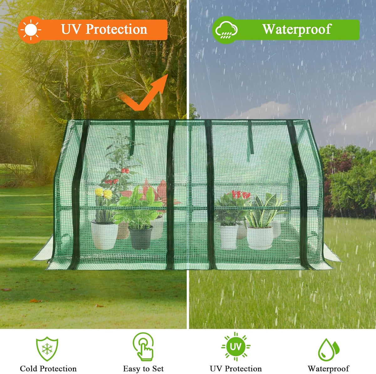 U'Artlines Portable Mini Greenhouse Small Green House with Waterproof Pad and Plant Label 47x24x24 Inch Plant Cover Tent for Garden Small Plants Indoor Outdoor, Green PE