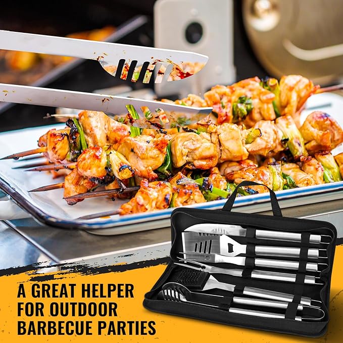 BBQ Grill Tools Set 16-inch Heavy Duty, 6 Pcs- Barbecue Utensils Kit for Camping, Kitchen, Outdoor Cooking,Suitable as a Gift for Men, Fathers, Friends