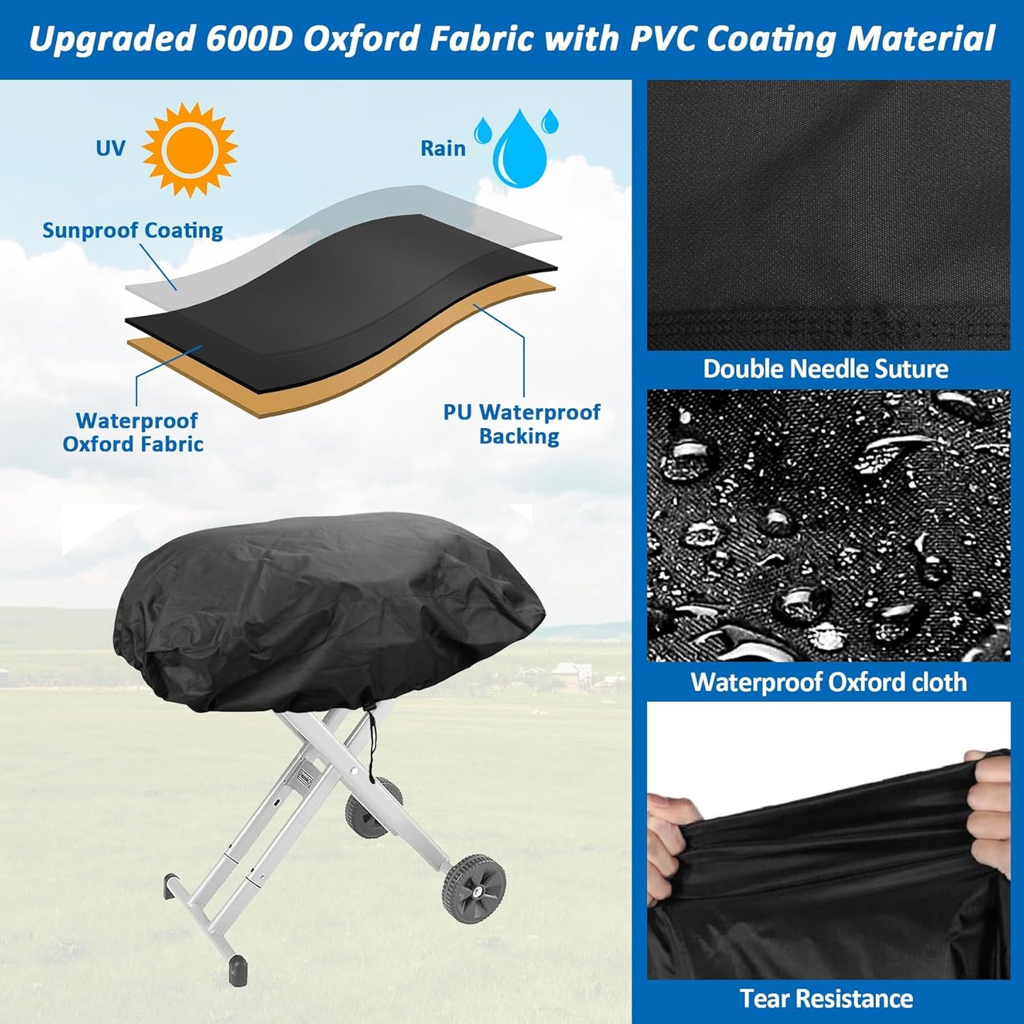 Grill Cover for Coleman Roadtrip 285, 225, LXE, LXX Grills Smoke Hollow 205 Grill, 600D Outdoor Waterproof UV Resistant Replacment Coleman Roadtrip Propane Grill Cover