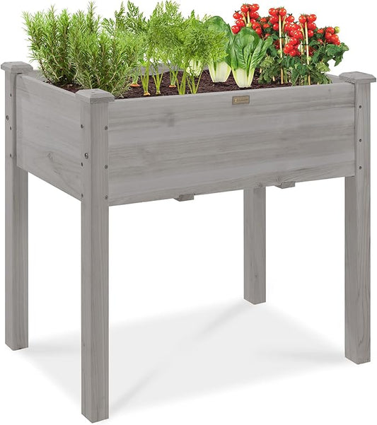 Best Choice Products 34x18x30in Raised Garden Bed, Elevated Wood Planter Box Stand for Kids, Backyard, Patio, Balcony w/Bed Liner, 150lb Capacity - Gray