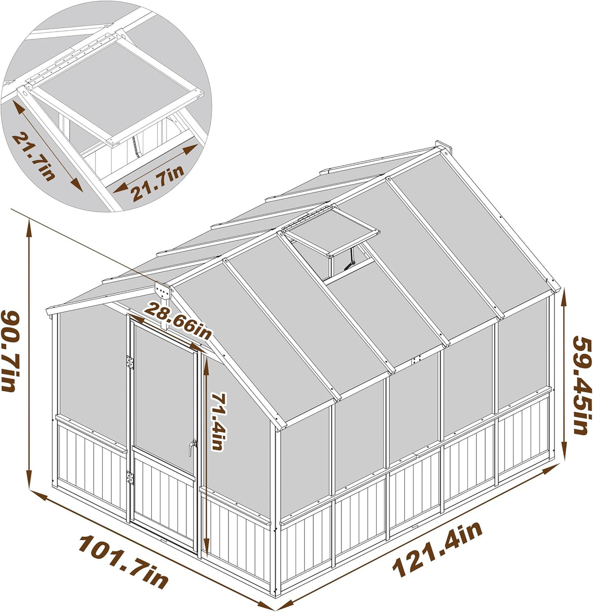 MUPATER 8 x 10FT Wooden Greenhouse with 6mm Polycarbonate Panels for UV Protection and Heat Insulation, Adjustable Ventilated Window & Lockable Door, Walk-in Greenhouse for Outdoors, Patio, Backyard