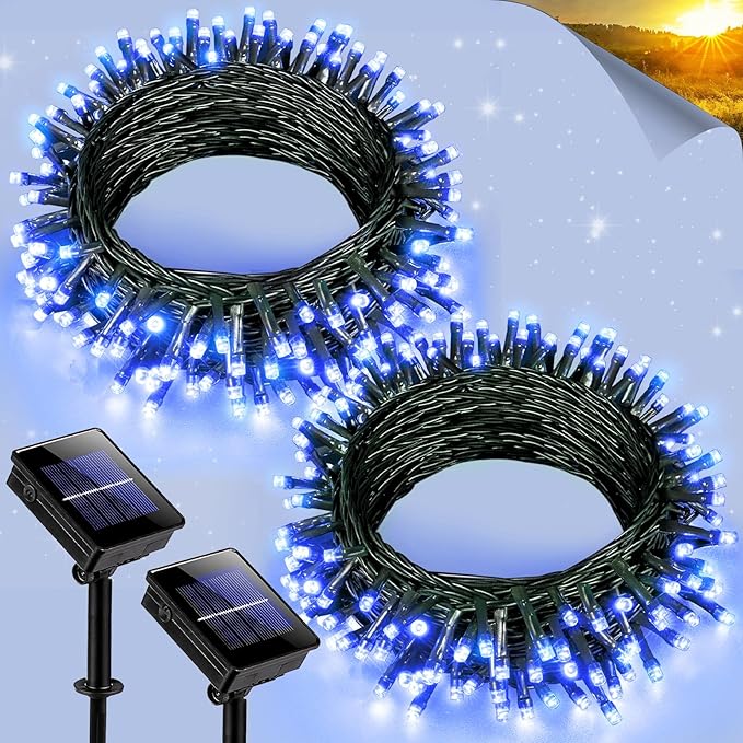 2 Pack Solar String Lights for Outside, Each 40Ft 120 LED Solar Lights Outdoor, 8 Modes Waterproof Solar Powered Fairy Twinkle Light for Backyard Patio Tree Party Garden Decoration, Blue