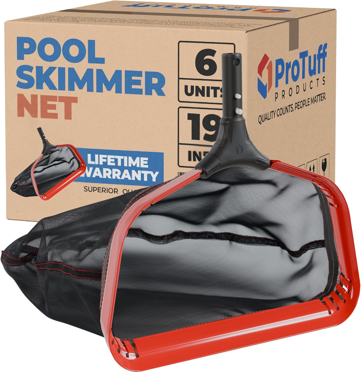 ProTuff 19" Fine Pool Nets for PROS – 6 Pack – “490 Promise” Unlimited, Unconditional Replacement - 3X Faster Than Vacuums – Wide Pool Skimmer Net with Deep Bag for Easy Maintenance of Leaves & Debris