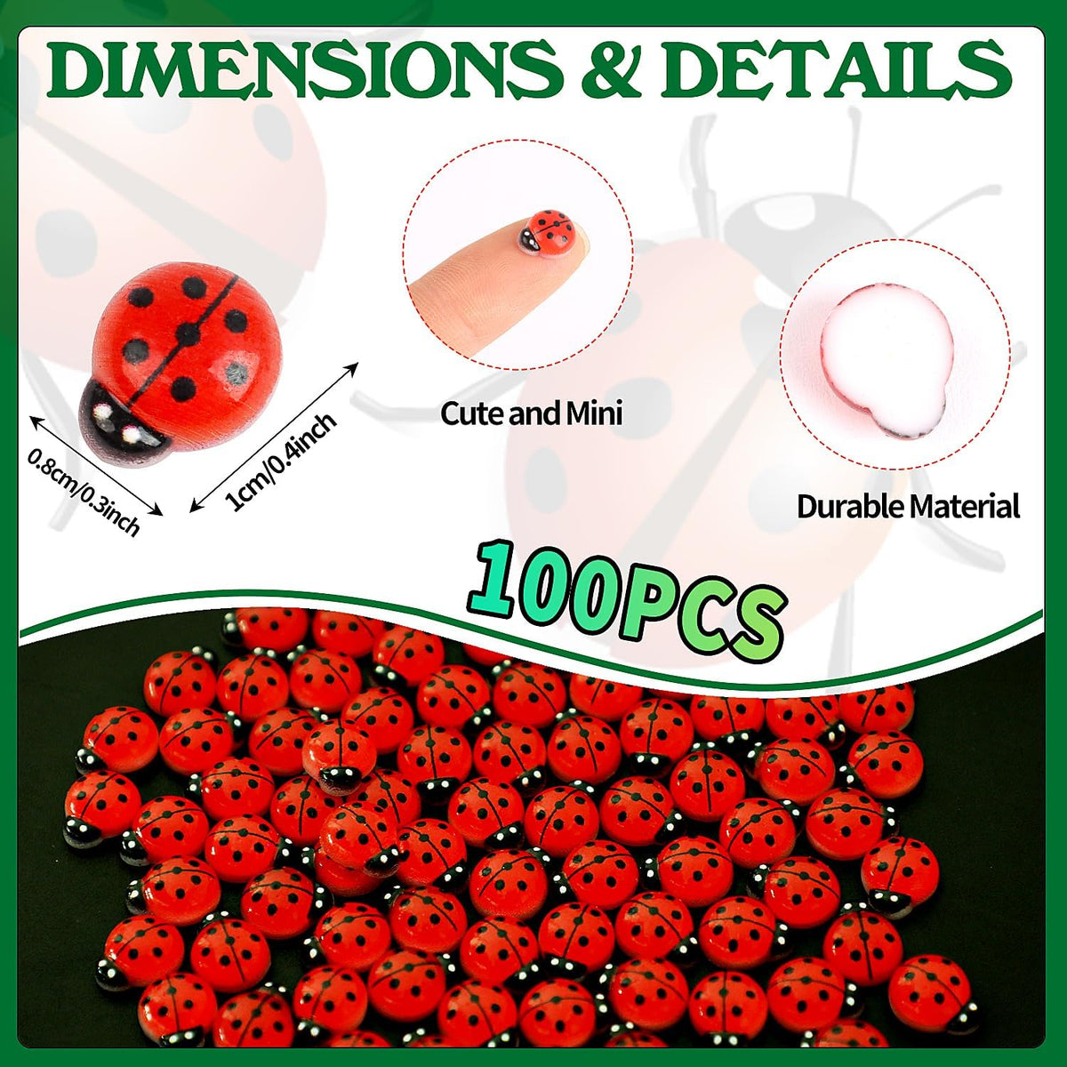 KIMOBER 100PCS Mini Luminous Ladybug Miniature Figurines,Glow in Dark Resin Animals Ladybug Figures for Fairy Garden Micro Landscape Decor Cake Topperr