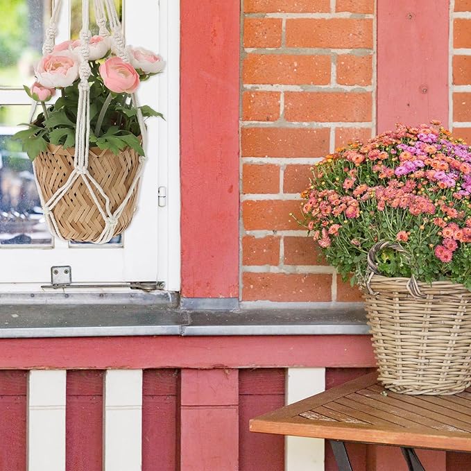 2 PCS Macrame Plant Hanger Indoor Hanging Plant Holder Hand-Woven Cotton Rope Flower Pot Basket with Metal Hook Rings Window Plant Hanger for Outdoor Hanging Pots Home Boho Decor, No Tassels, 23.6"