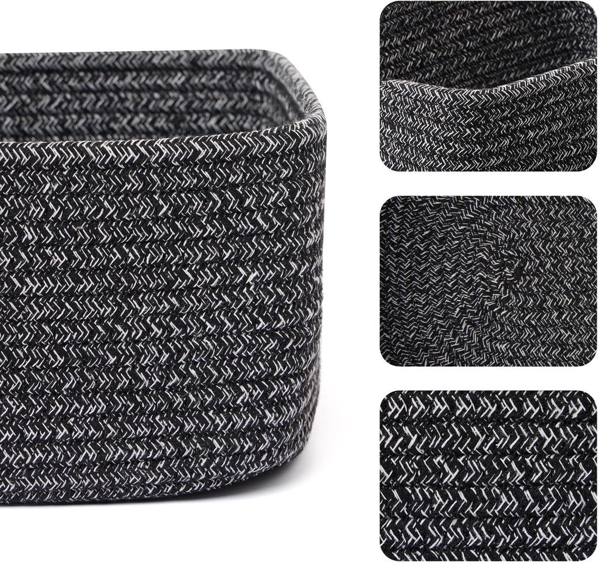 Small Storage Baskets for Organizing | Closet Organizer Bins | Shelf Toy Basket | Woven Rope Baskets | Cube Decorative Box | Shallow Basket | 11.5x7.5x4.7” | 4 Packs Dark Gray