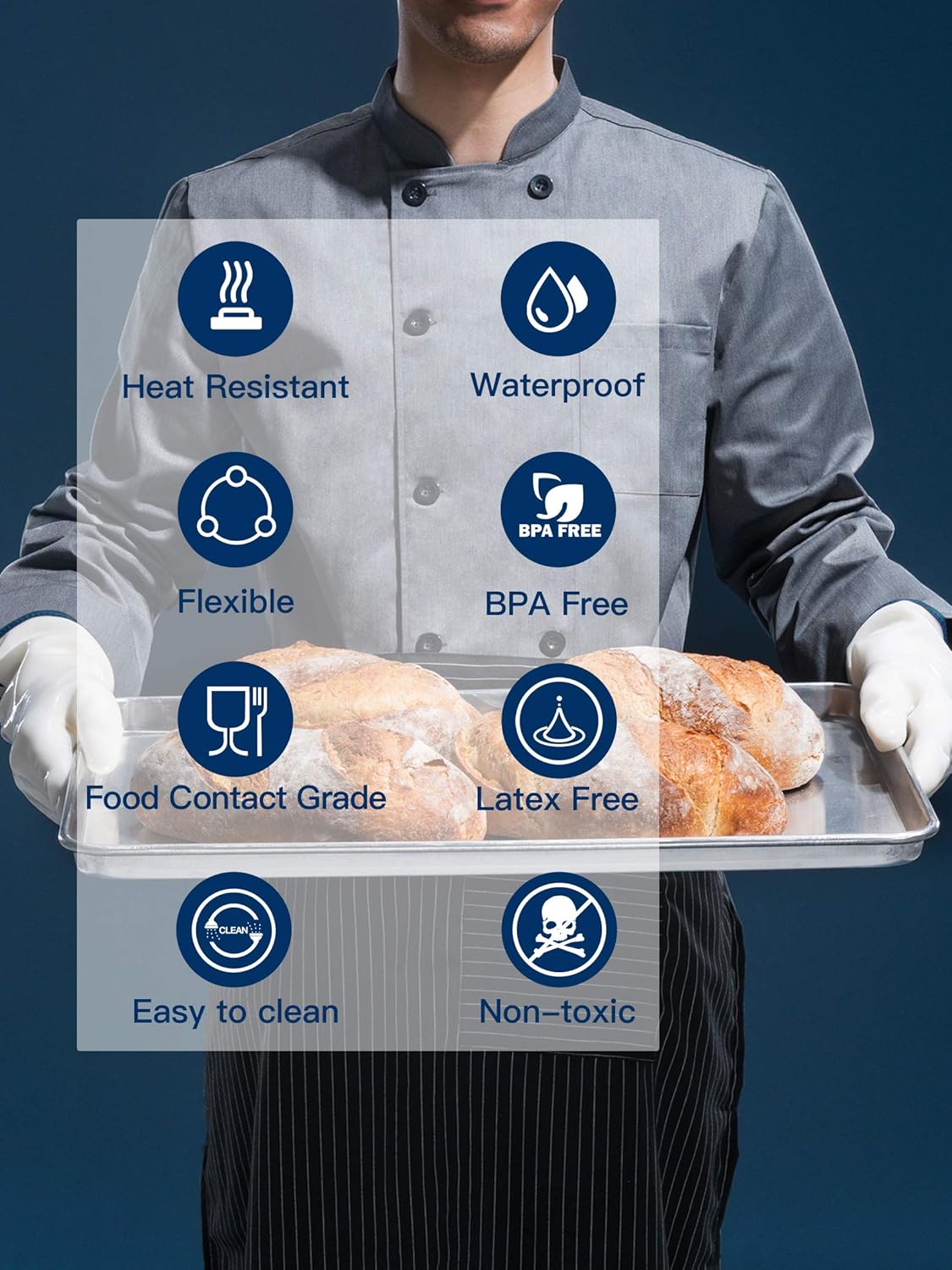 LANON Protection Wahoo Liquid Silicone Smoker Oven Gloves, Food-Contact Grade, Heat Resistant Gloves for Cooking, Grilling, Baking, White, M/8