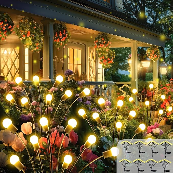 2025 Solar Lights Outdoor Waterproof , 8 Pack Solar Garden Lights, Solar Firefly Lights Outdoor Waterproof, Solar Twinkle Swaying Fairy Light for Yard Patio Pathway Garden Decoration (Warm White)