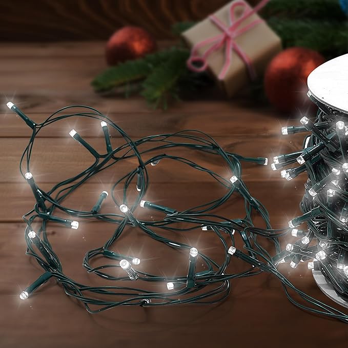 500 LEDs 172ft Green Cable Wire Christmas Light Fairy String Tree Twinkle Lights Plug in 12 Modes for Christmas Party, Outdoor, Garden, Wedding, Home Decoration (White)