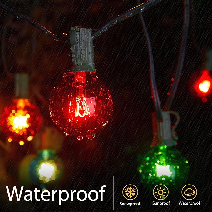 Brightown 25 Pack G40 Colorful Incandescent Bulb, Vintage Globe Replacement Light Bulb for Christmas Lights, 5 Watt E12 C7 Candelabra Base for Patio Yard Garden Holiday Xmas Decoration